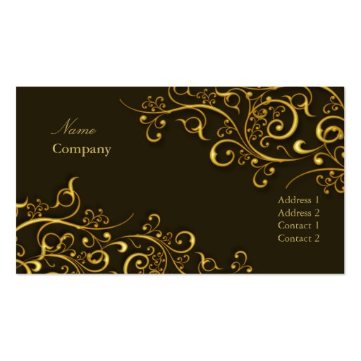 PixDezines Gilded iron swirls/dark chocolate/gold Business Cards (front side)