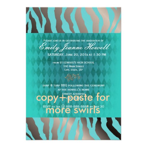 PixDezines Graduation, Teal Harlequin Invites