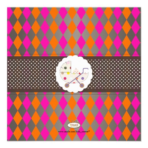 PixDezines harlequin/pink+orange/baby shower/DIY Custom Invitations