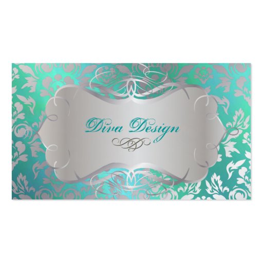 PixDezines Haute Coutour Damask, Faux Silver Business Card (front side)