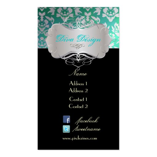 PixDezines Haute Coutour Damask, Faux Silver Business Card (back side)