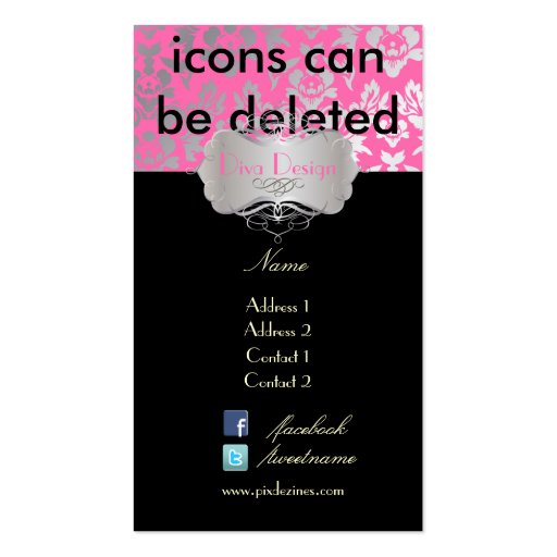 PixDezines Haute Coutour Damask, Faux Silver Business Cards (back side)