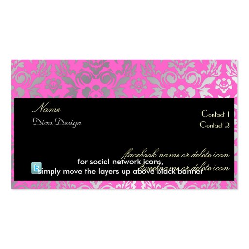 PixDezines Haute Coutour Damask, Faux Silver Business Card (back side)