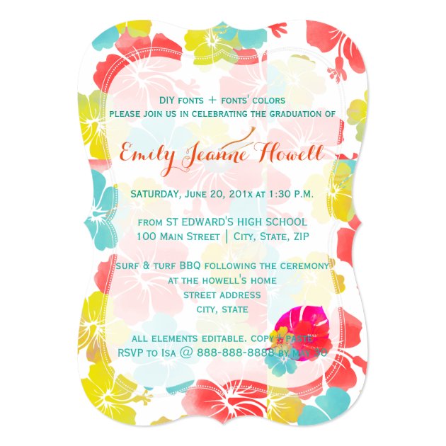PixDezines hibiscus/2018/Grads/luau 5x7 Paper Invitation Card