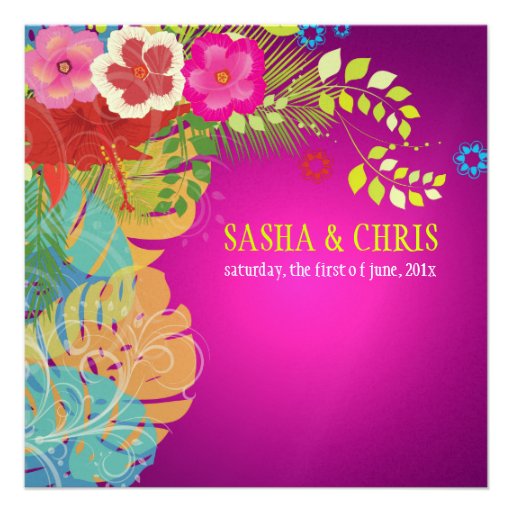 PixDezines Hibiscus+monstera/yellow+fuschia Personalized Invitation