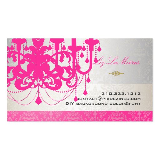 PixDezines hot pink chandelier/DIY color Business Card Template (back side)