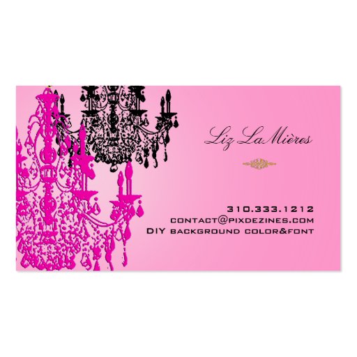 PixDezines hot pink crystal chandelier/DIY color Business Cards (back side)