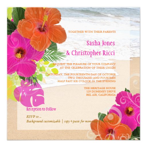 PixDezines hot pink+orange hibiscus+monstera Custom Announcements