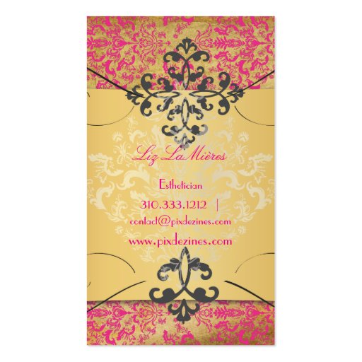 PixDezines Hot Pink/Vintage Étienne Damask Business Cards (back side)