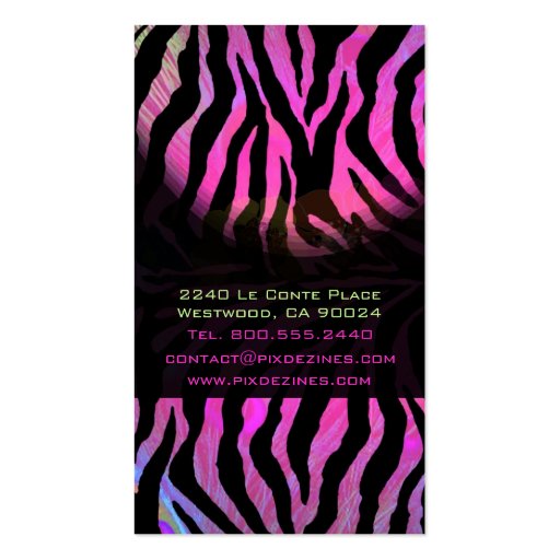 PixDezines hot pink zebra Business Card (back side)