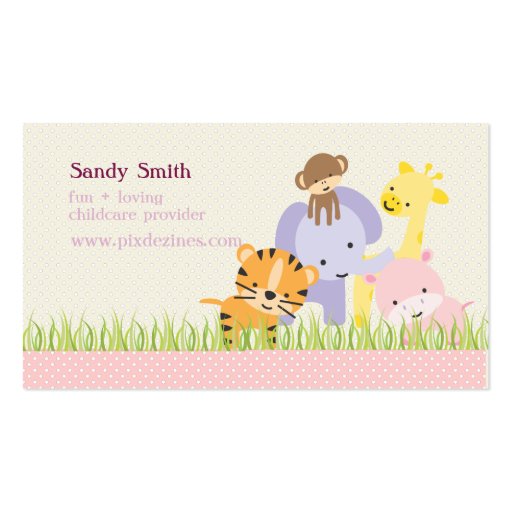PixDezines Jungle of Fun Daycare Business Cards (front side)