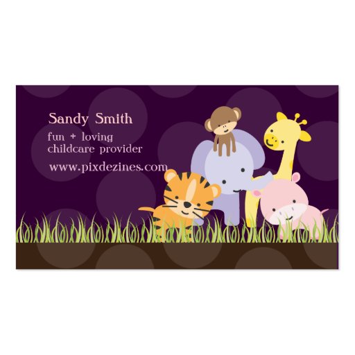 PixDezines Jungle of Fun Daycare, DIY colors Business Cards (front side)