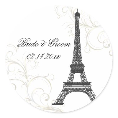 PixDezines La Tour Eiffel+Swirls/DIY color Round Stickers