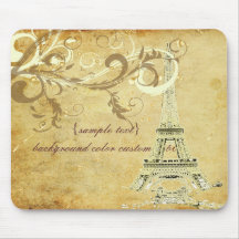 PixDezines La Tour Eiffel+Swirls, Faux Parchment Mouse Pad