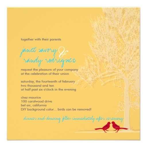 PixDezines Love Birds, Red, Oak Tree/DIY color! Personalized Invitation