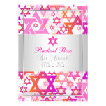 PixDezines mod stars/Bar Mitzvah/hot pink/silver invitations