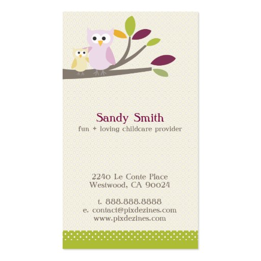 PixDezines Mommy + Baby owls childcare Business Card Templates (back side)