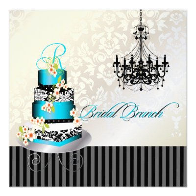 PixDezines monogram bridal brunch, teal blue cake Custom Invites