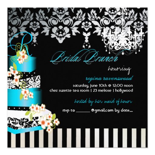 PixDezines monogram bridal brunch, teal blue cake Custom Invites