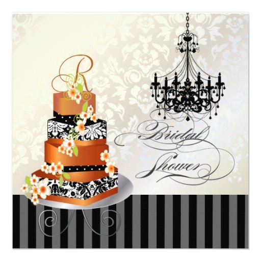 PixDezines monogram bridal, burnt appricot cake Invitation