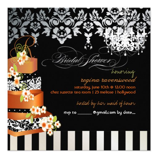 PixDezines monogram bridal, burnt appricot cake Invitation