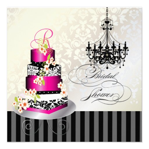 PixDezines monogram bridal, hot pink cake Personalized Invitation