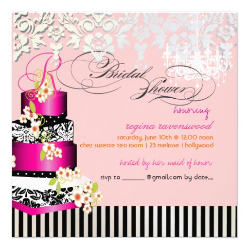 PixDezines monogram bridal, hot pink cake Personalized Invitation