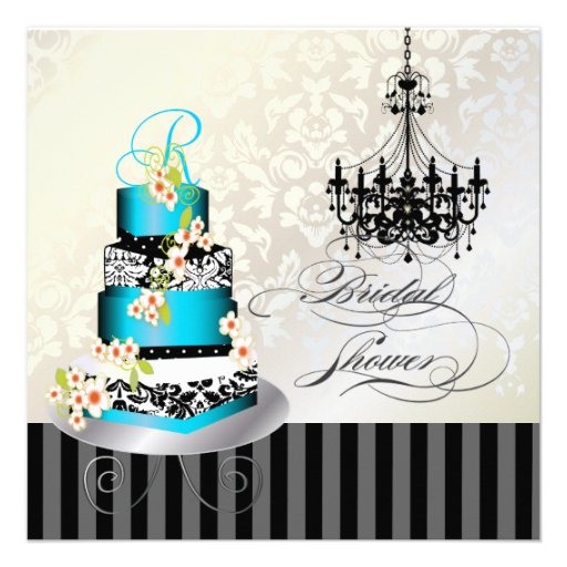 PixDezines monogram bridal shower, blue cake Personalized Announcement
