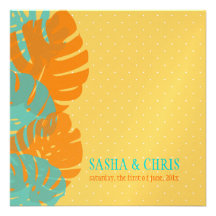 PixDezines Monstera, Tropical Foliage/blue+orange Invitations