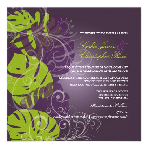 PixDezines Monstera, Tropical Foliage + Swirls Custom Invite