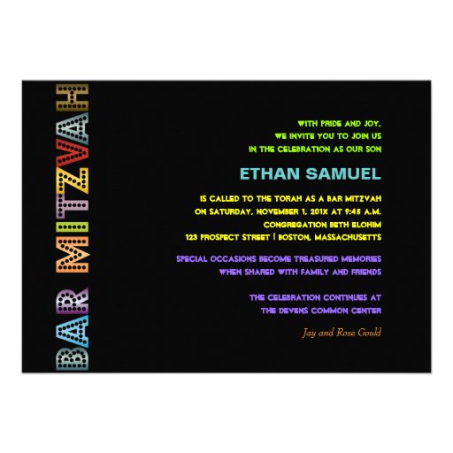 PixDezines neon bar mitzvah Custom Invitations