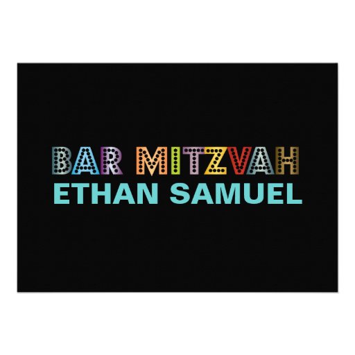 PixDezines neon bar mitzvah Custom Invitations (front side)