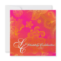 PixDezines orange floral lace Custom Invites