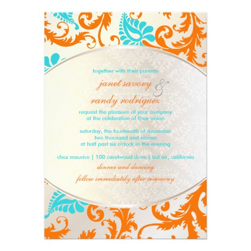 PixDezines pavo damask/coral+aqua Custom Invitation