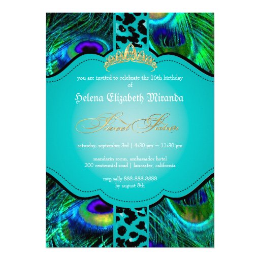 PixDezines peacock+cheetah/sweet sixteen Personalized Invitations