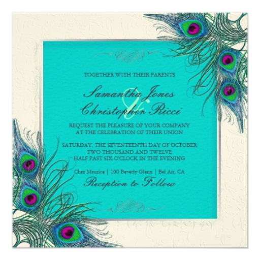 PixDezines peacock feather/aqua/turquoise Custom Invitation