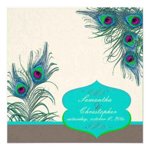 PixDezines peacock feather/aqua/turquoise Custom Invitation