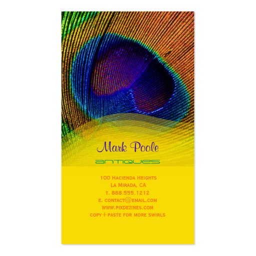 PixDezines Peacock feather Business Card Templates (back side)