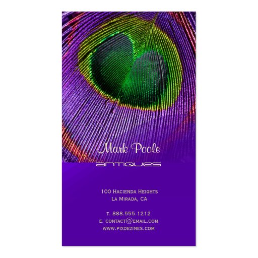 PixDezines Peacock feather business cards (back side)