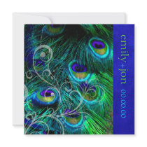 PixDezines Peacock Feather/cobalt+swirl Custom Invitations
