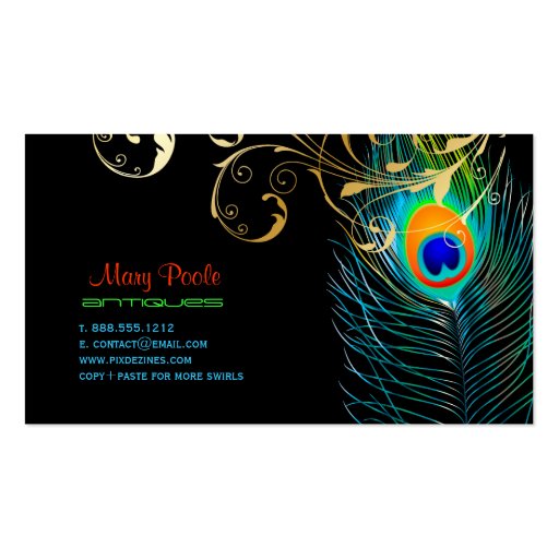 PixDezines Peacock+filigree swirls Business Cards (back side)