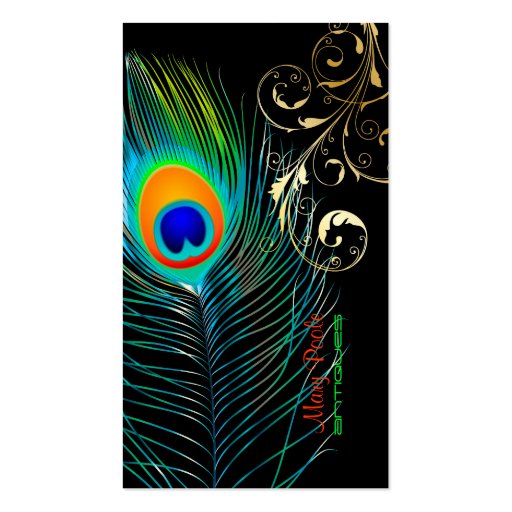 PixDezines Peacock+filigree swirls Business Cards (front side)