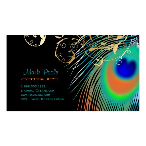 PixDezines Peacock+filigree swirls/diy background Business Card Template (back side)