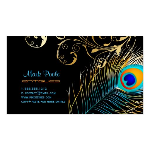PixDezines Peacock+filigree swirls/diy background Business Card (back side)