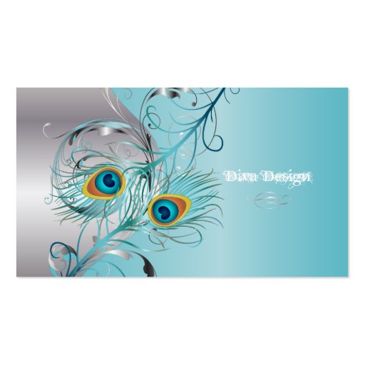 PixDezines peacock filigree+swirls/silver+blue ice Business Card Template (front side)