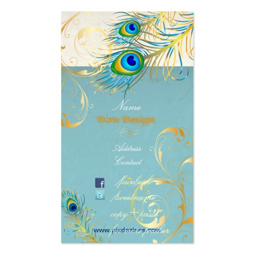 PixDezines peacock pzazz+filigree swirls Business Card Template (back side)