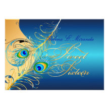 PixDezines Peacock+swirls/gold+teal Personalized Announcement