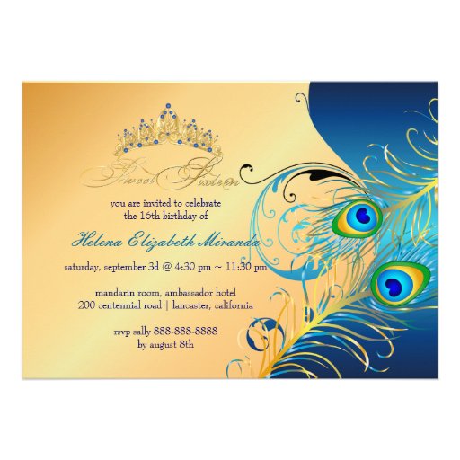 PixDezines Peacock+swirls/gold+teal Personalized Announcement