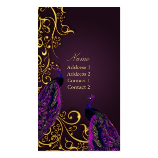 PixDezines Peacocks on gilded iron swirls|DIY colo Business Cards (front side)