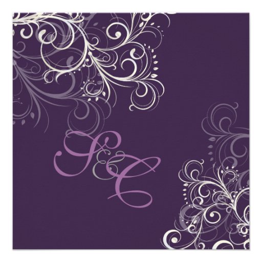 PixDezines Pearly swirls+Plum  Wedding Invitations